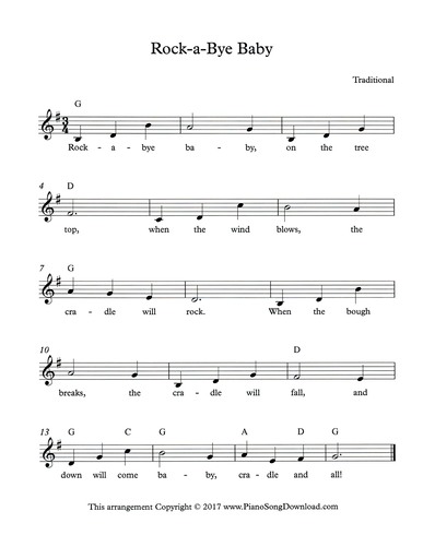 Rock-a-Bye Baby: Free Lead Sheet with melody, chords and lyrics!