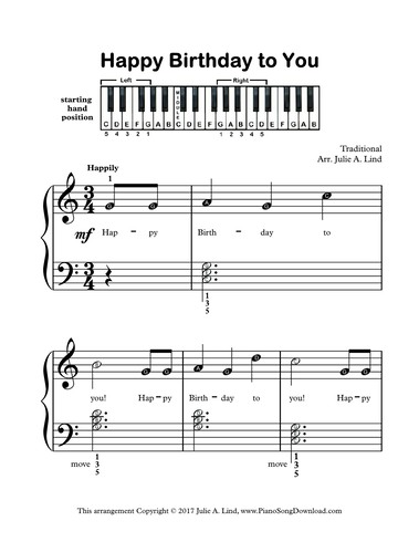 Happy Birthday with letters and chords: free easy piano sheet music