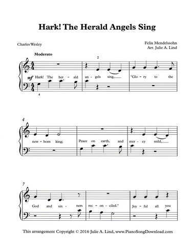Hark The Herald Angels Sing Easy Pdf Christmas Piano Sheet Music With Lyrics