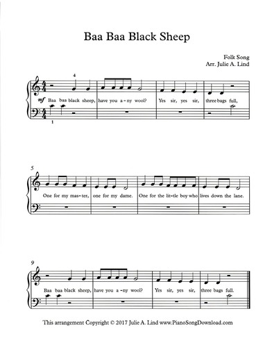 Baa Baa Black Sheep: free easy printable sheet music for piano