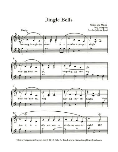 Jingle Bells Free Early Intermediate Christmas Piano Sheet Music With Lyrics