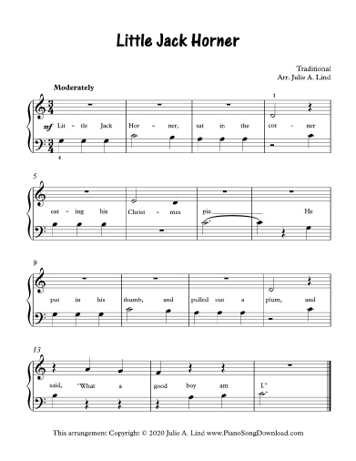 Little Jack Horner | Free easy piano sheet music with lyrics