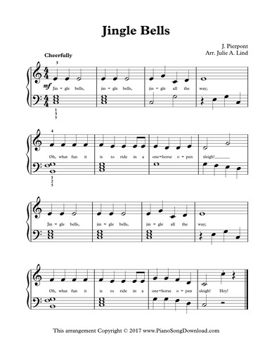 Jingle Bells Free Level 2 Christmas Piano Sheet Music With Chords And Lyrics