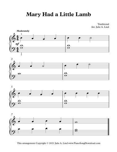 Mary Had a Little Lamb - G Position: free piano sheet music