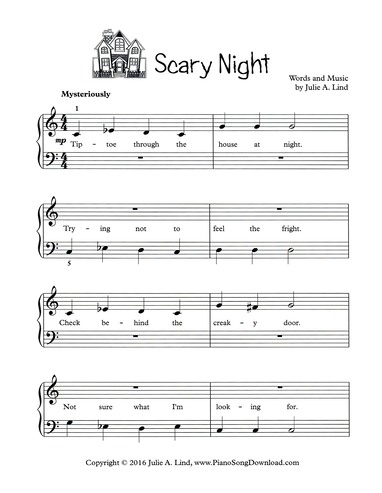 Scary Night: Free easy Halloween piano sheet music