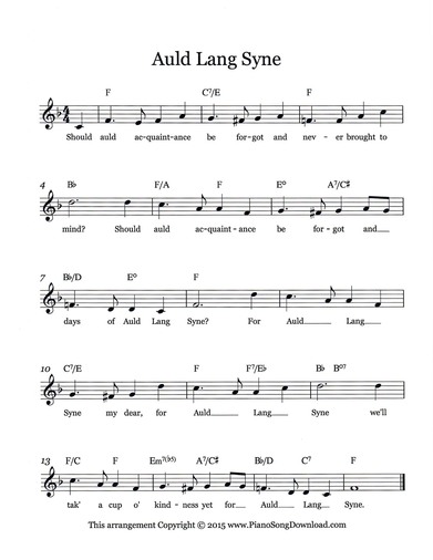 Auld Lang Syne: Free Lead Sheet with melody, lyrics and chords