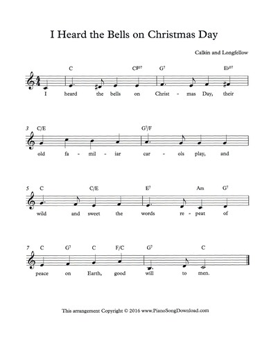 I Heard the Bells on Christmas Day: free Christmas lead sheet with melody, chords and lyrics