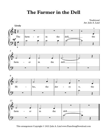 The Farmer in the Dell: free easy PDF piano sheet music with lyrics