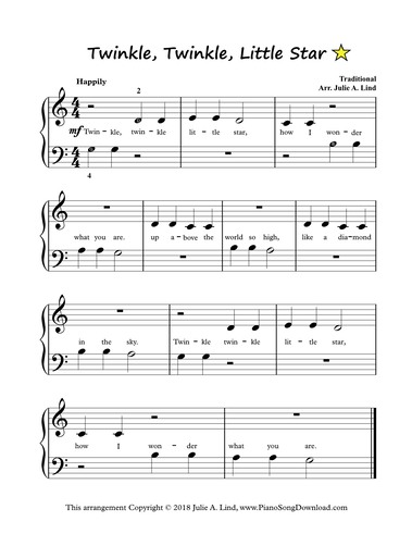 Twinkle Twinkle Little Star: Free easy piano sheet music