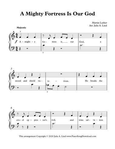 A Mighty Fortress Is Our God - easy Hymn sheet music with lyrics